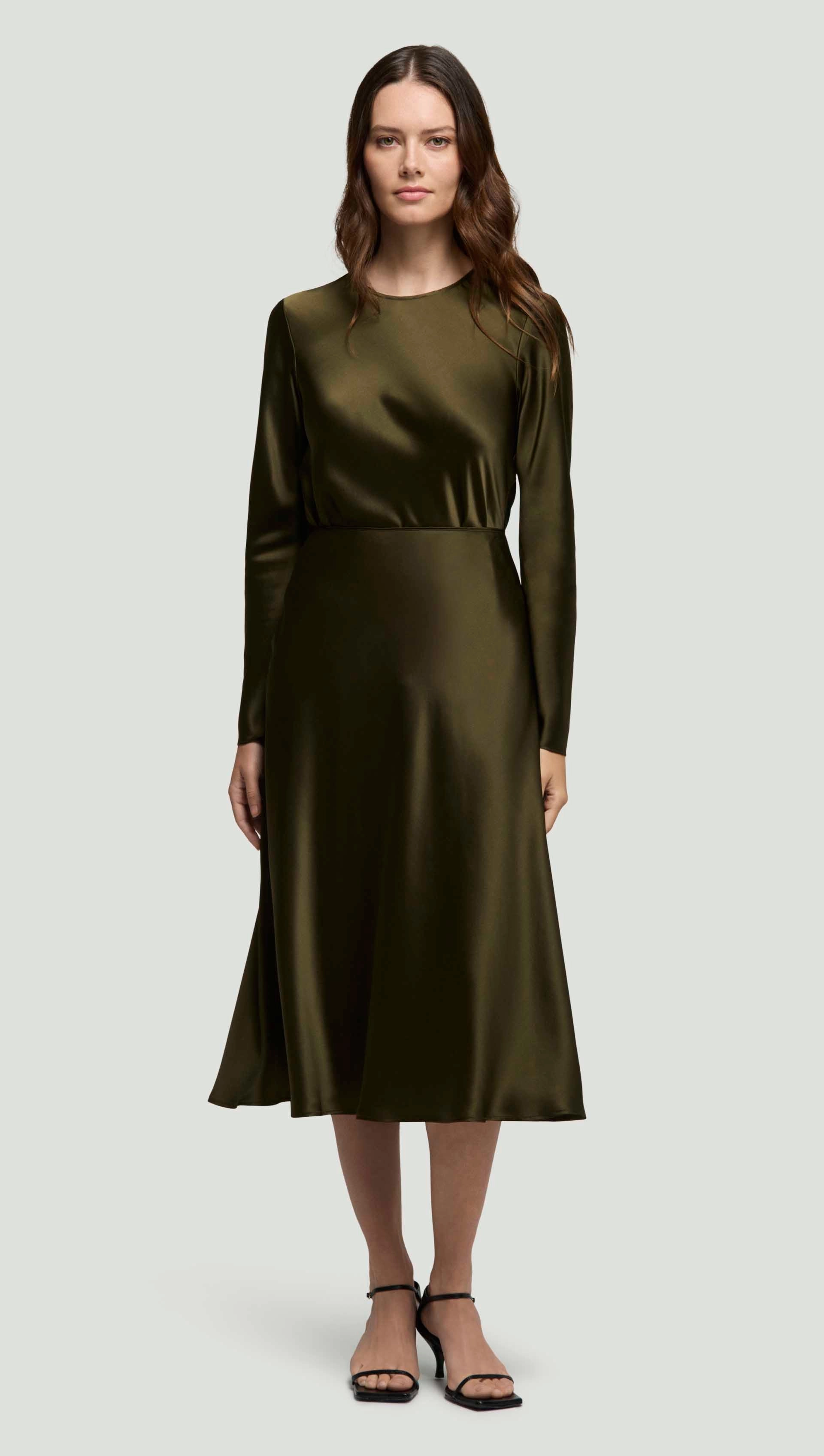 Urban Edge Bias Skirt in Silk Charmeuse | Basil