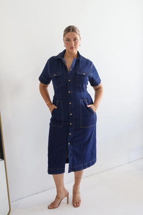 Perfect Wear SAVEIRA DENIM MIDI DRESS MIDNIGHT