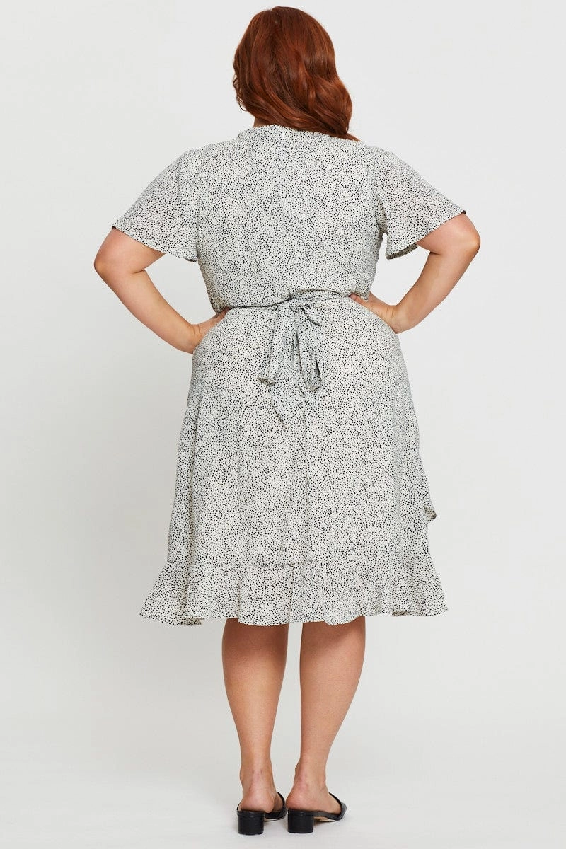 Geo Print Midi Dress V-neck Short Sleeve Fall Go Gentle Flow