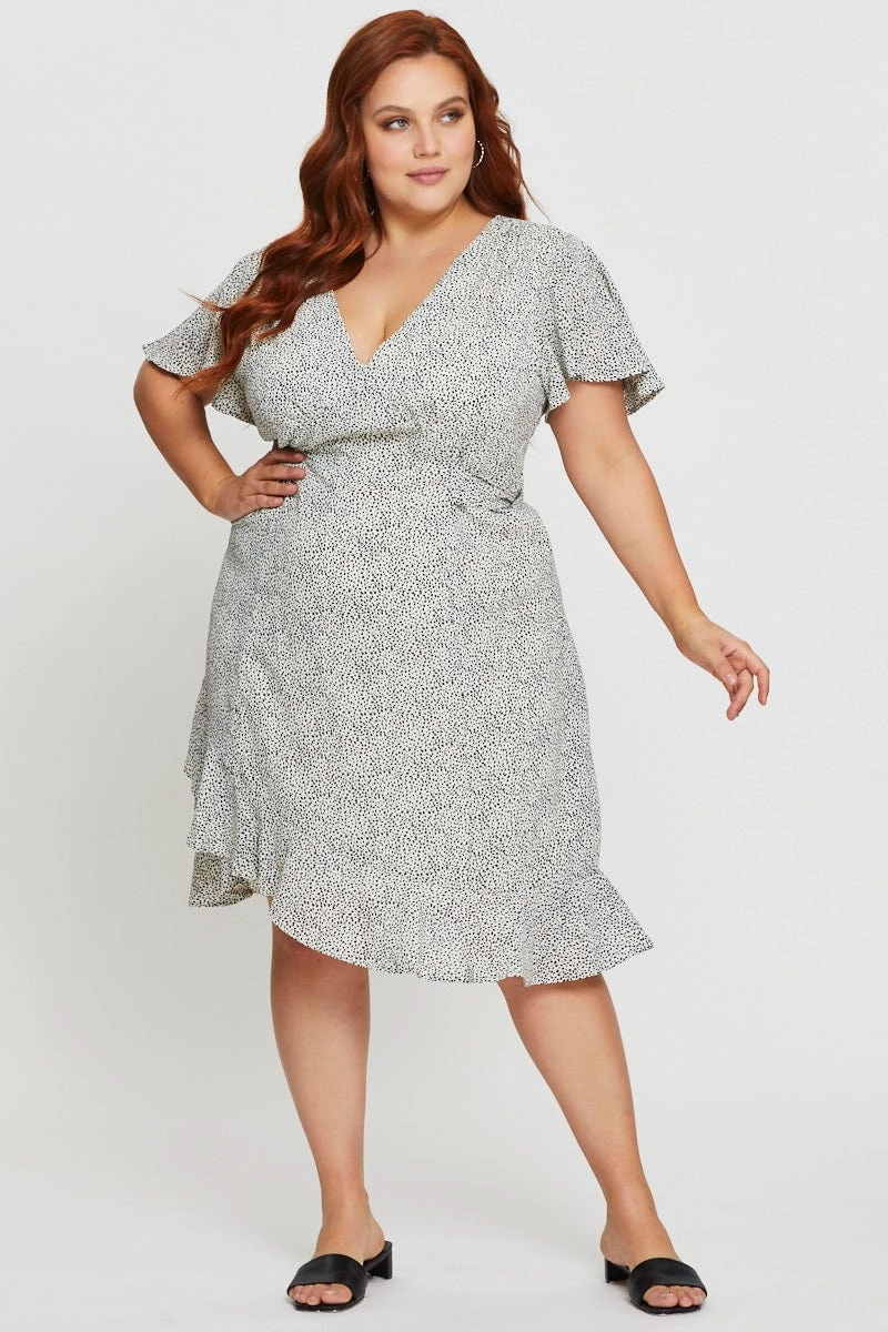 Geo Print Midi Dress V-neck Short Sleeve Style Option Style Upgrade