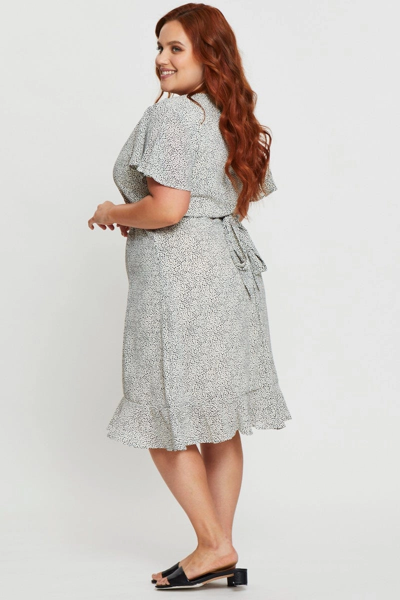 Geo Print Midi Dress V-neck Short Sleeve Inner lining