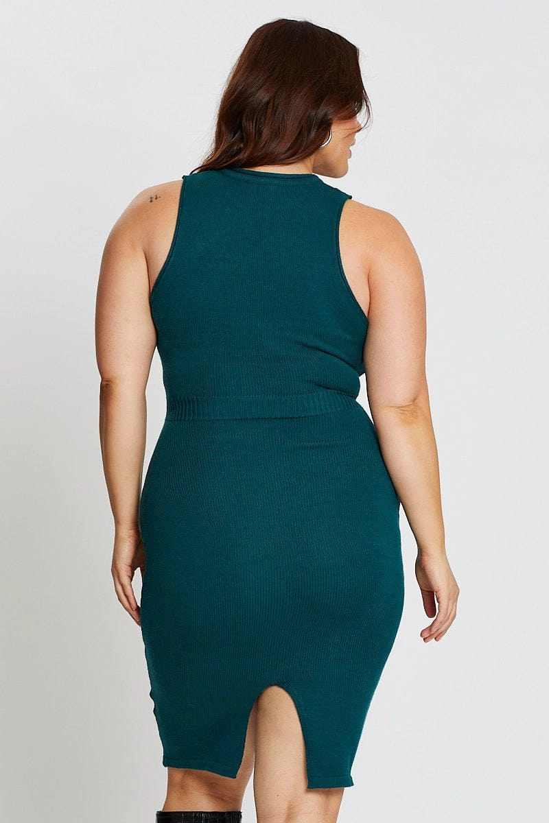 Green Sleeveless Tie Front Knitted Dress Free Step Farm Scene