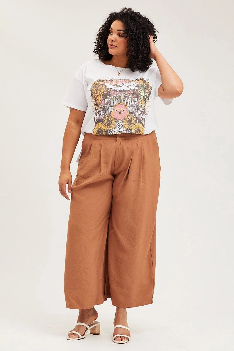 White Graphic T-shirt Festival Side Split Short Sleeve Easy Care Fabric short sleeved