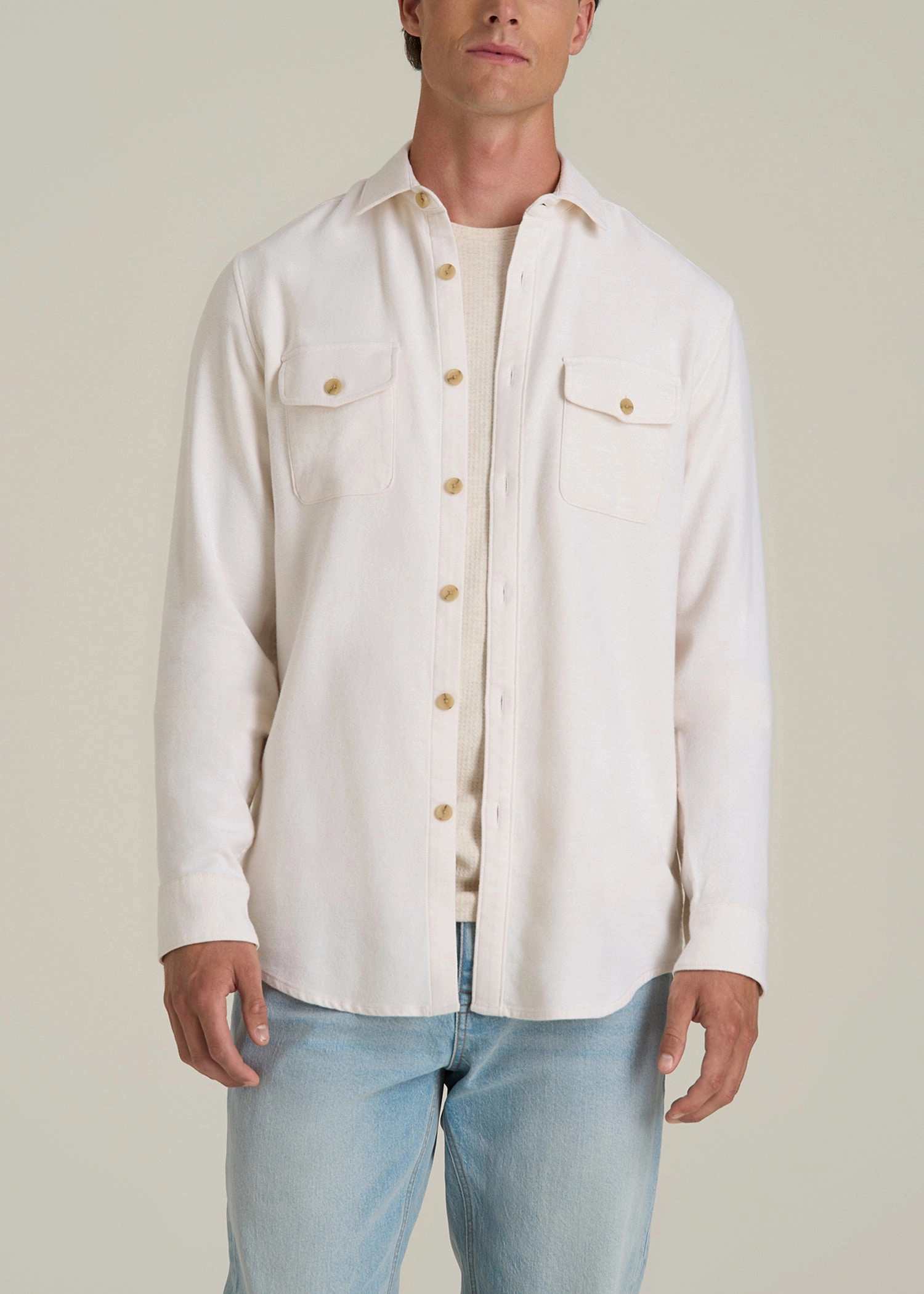 Sustainable Production Methods Everyday Comfort Terry Overshirt for Tall Men in White Swan