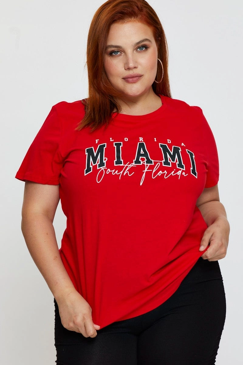 Red Graphic T-shirt Short Sleeve Cotton Chilly Style Comfy Active Fit