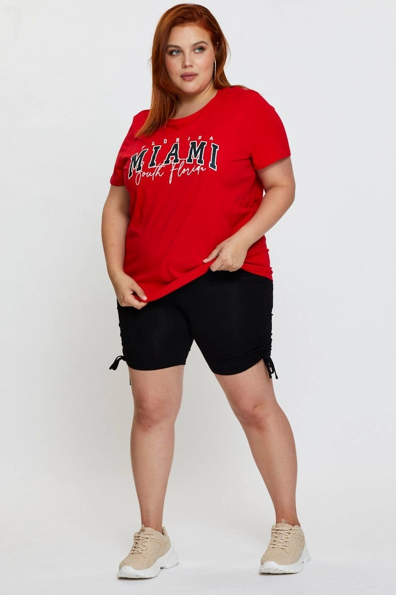 Red Graphic T-shirt Short Sleeve Cotton Embroidered Fresh Style Trend