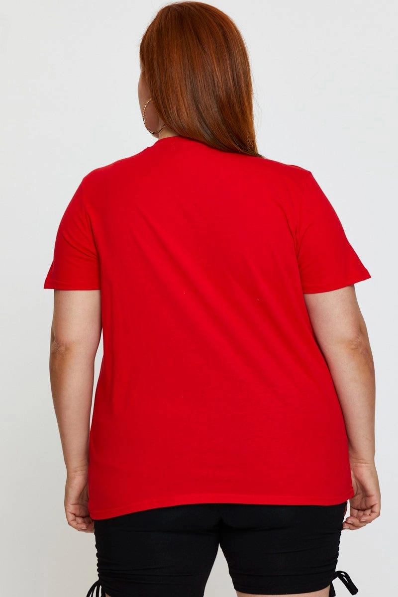 Red Graphic T-shirt Short Sleeve Cotton Stretchy Fit HighThreadCount