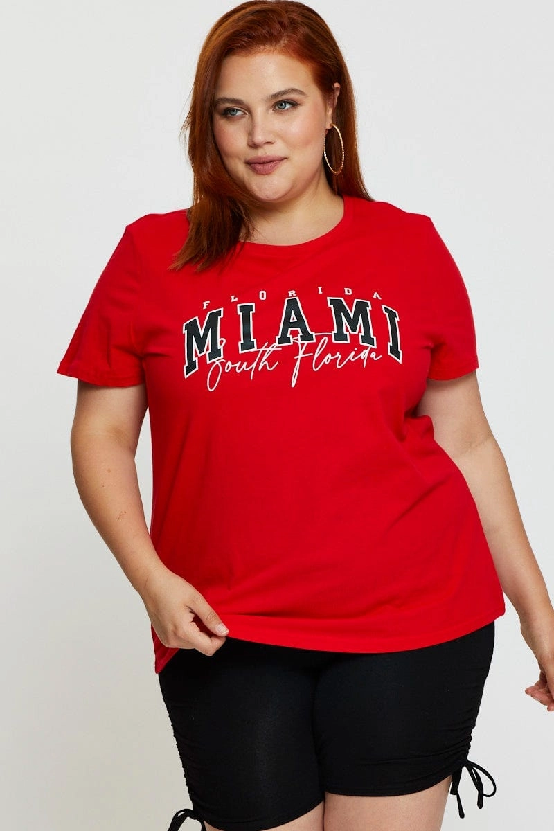 Casual Comfort Red Graphic T-shirt Short Sleeve Cotton