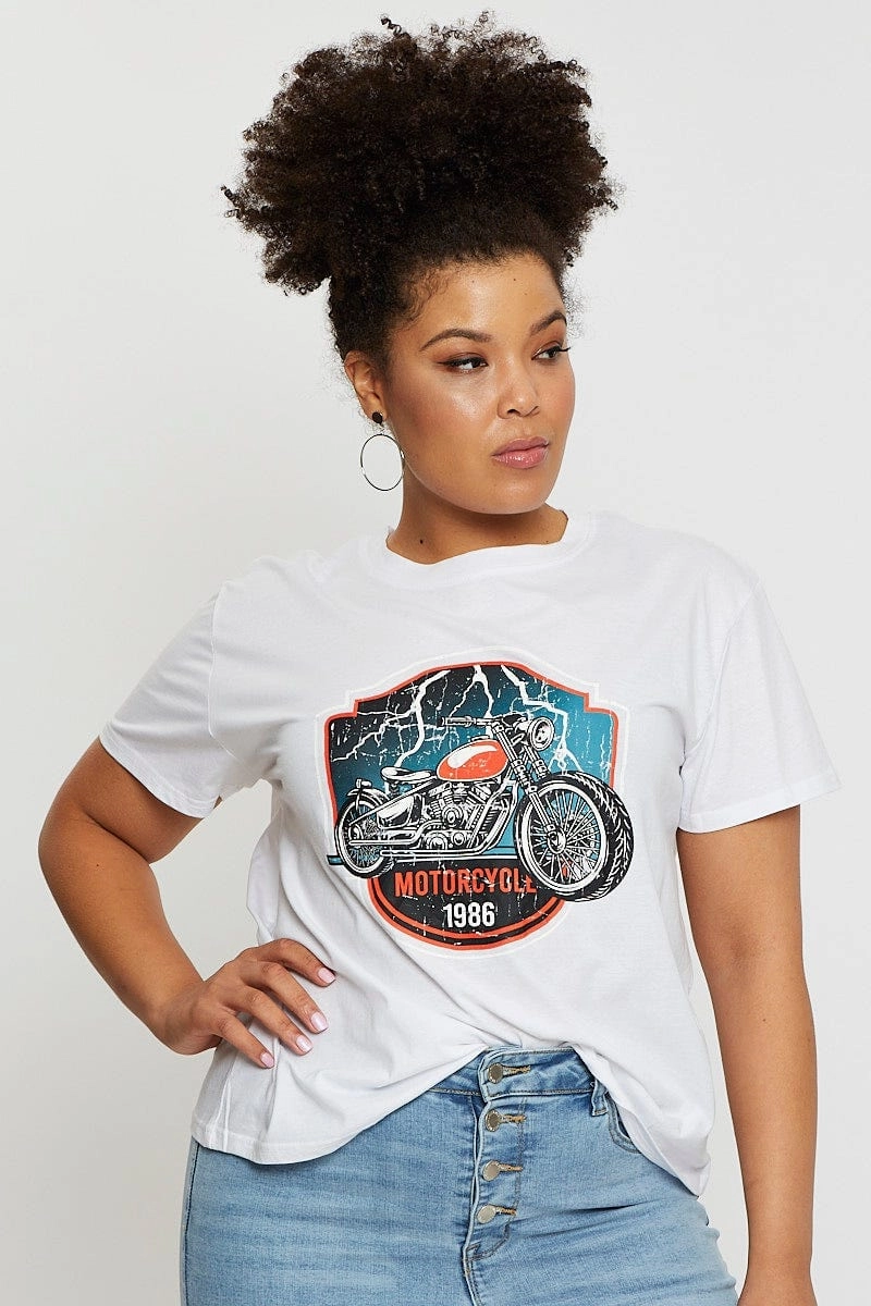 Popular White Graphic T-shirt Motorcycle Short Sleeve Cotton