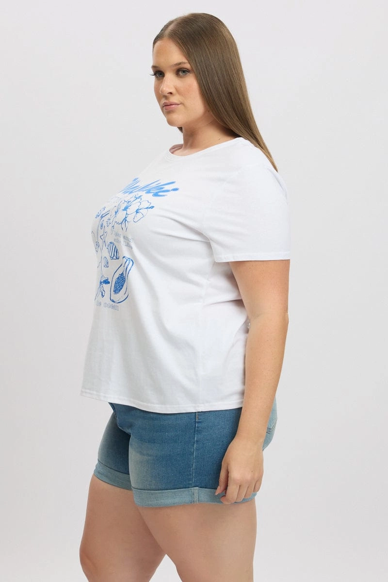 Sporty Look Wear No Shrink Fabric White Graphic T Shirt Short Sleeve Crew Neck