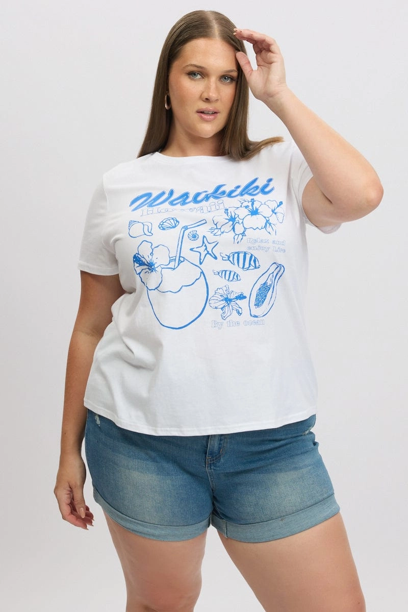 Moisture Control Fabric White Graphic T Shirt Short Sleeve Crew Neck