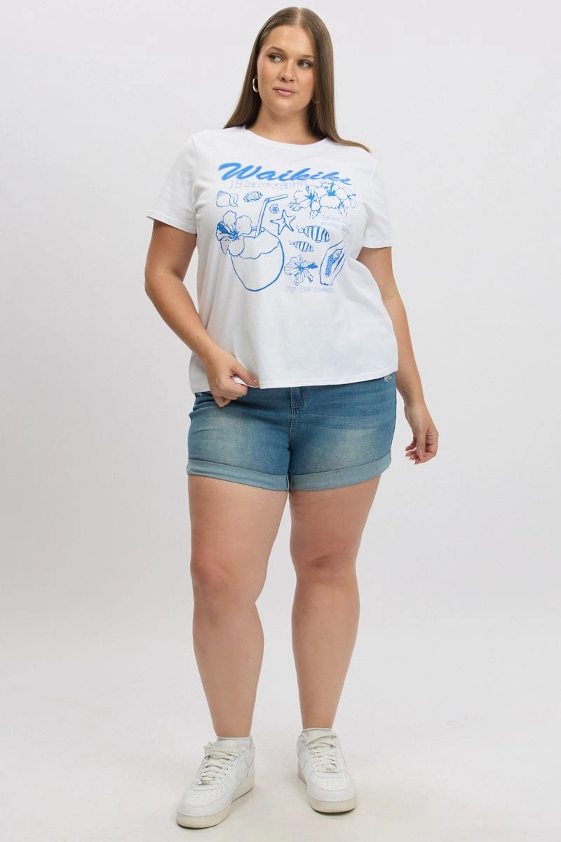 White Graphic T Shirt Short Sleeve Crew Neck Printed Logo Comfy Pieces