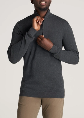 Everyday Quarter-Zip Tall Men's Sweater in Charcoal Mix product date night charm factor