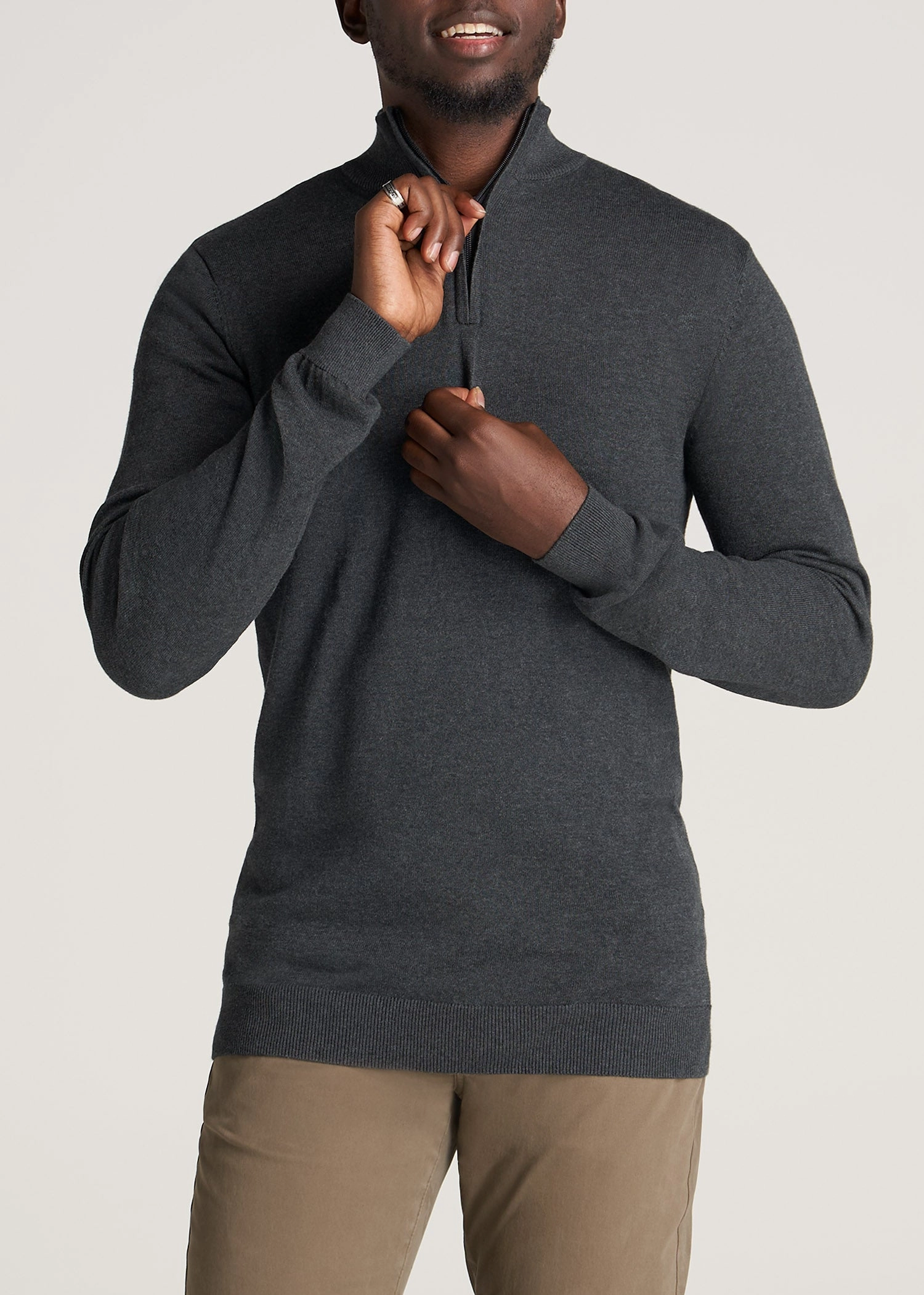 Everyday Quarter-Zip Tall Men's Sweater in Charcoal Mix Timeless Layer product snowboarding suitable thrill