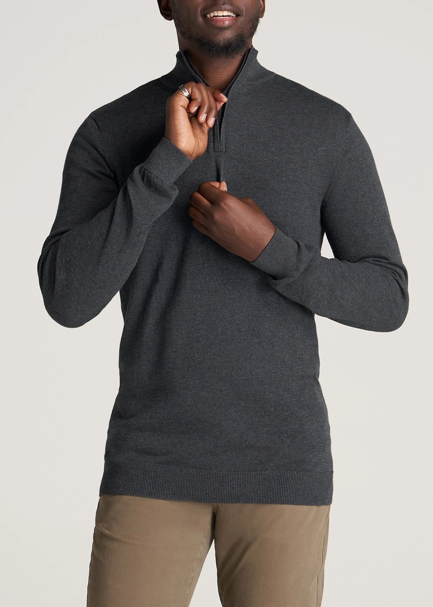 Everyday Quarter-Zip Tall Men's Sweater in Charcoal Mix product date night charm factor