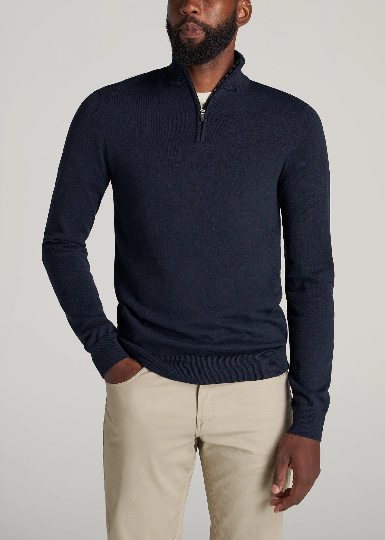 Comfortable Wear Everyday Quarter-Zip Tall Men's Sweater in Patriot Blue
