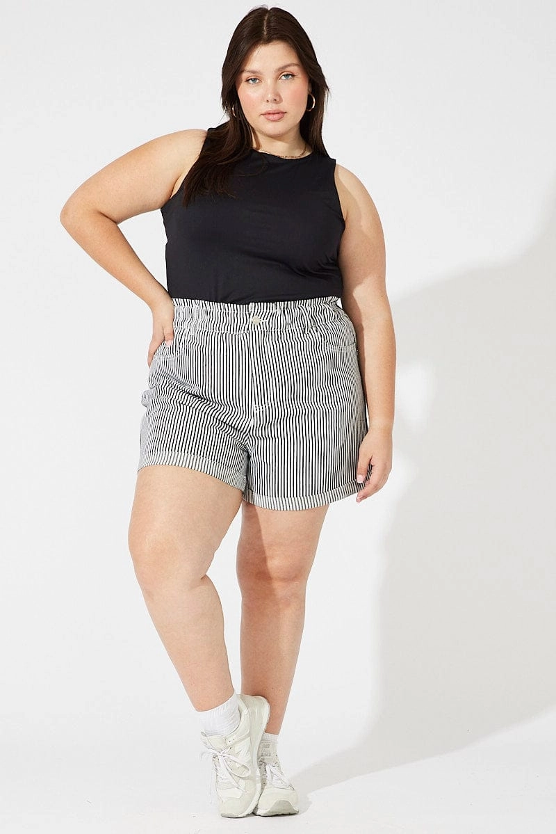 Comfort waistband Quick Fit Comfort Black Stripe Relaxed Shorts High Rise