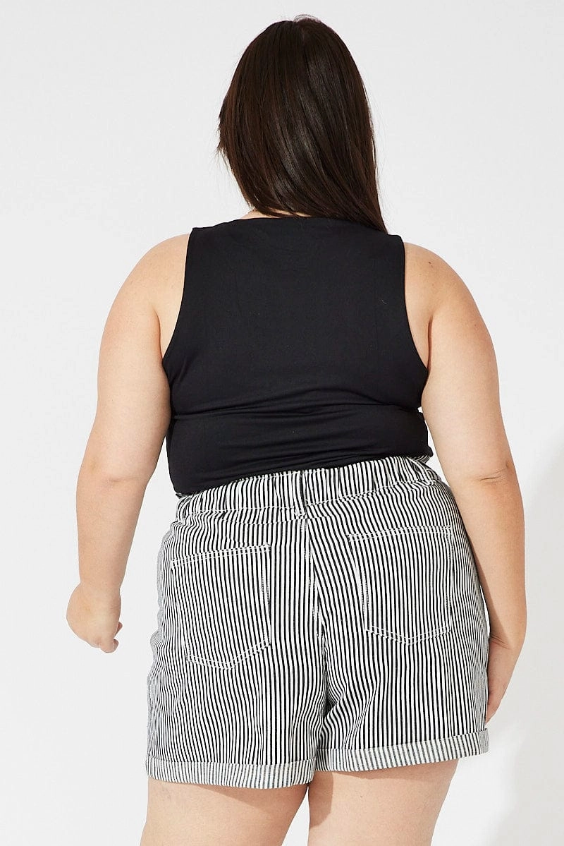 Black Stripe Relaxed Shorts High Rise Chilly Weather