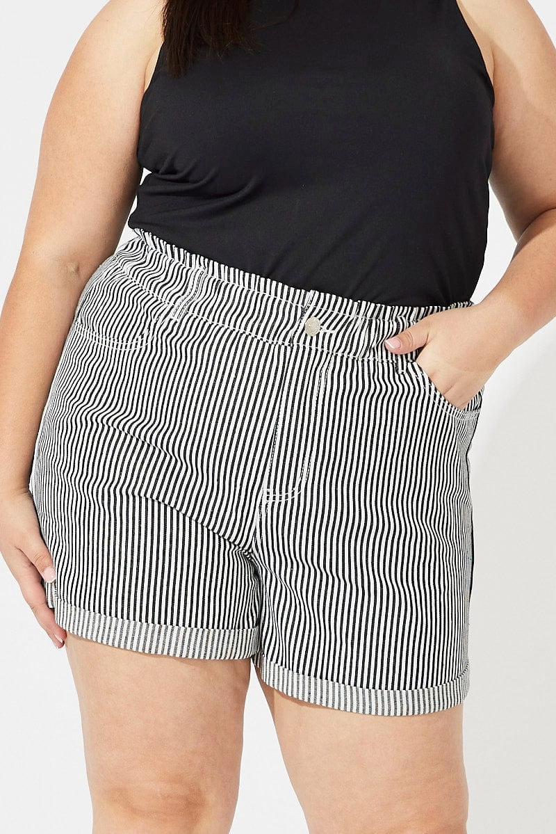 Gift Idea Black Stripe Relaxed Shorts High Rise