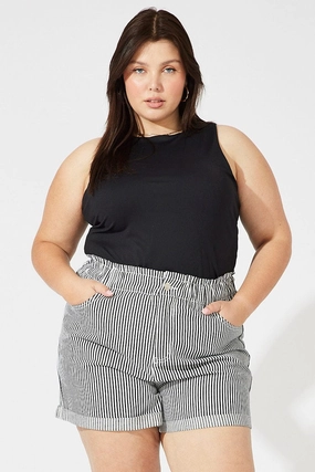 Simple Waist Black Stripe Relaxed Shorts High Rise