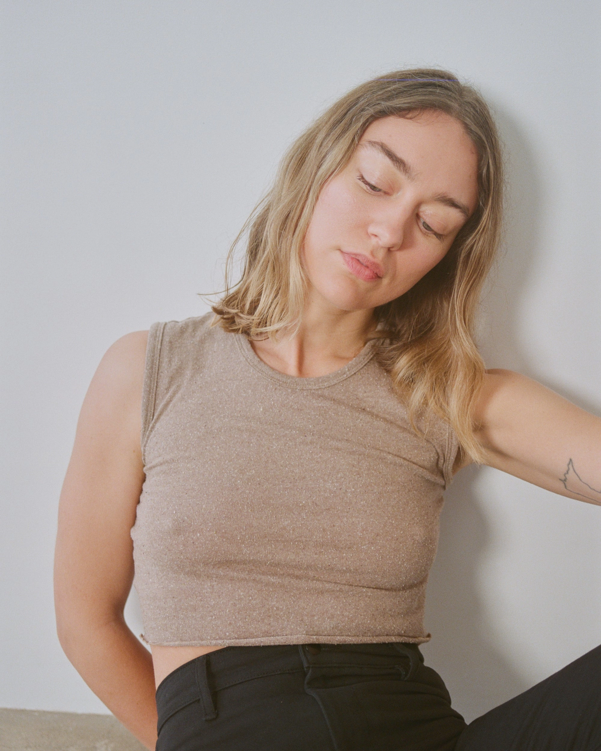 Bold Design Effortless Look Tasi Crop, Regen Silk Noil Jersey, Twig Heather