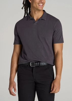NonIron Finish light layering Slub Men's Tall Polo Shirt in Charcoal