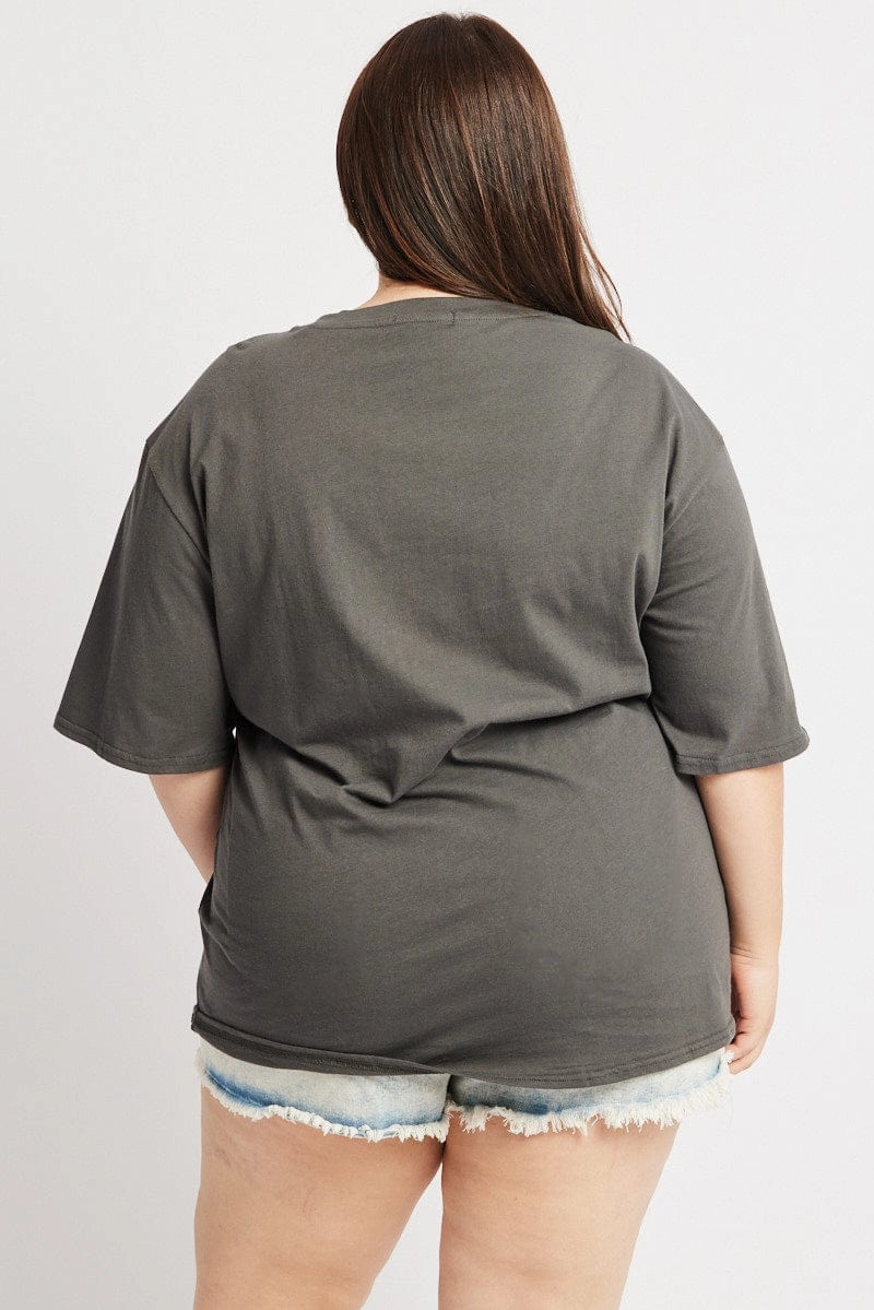 Grey Graphic T Shirt Short Sleeve Crew Neck Brushed Interior Lining