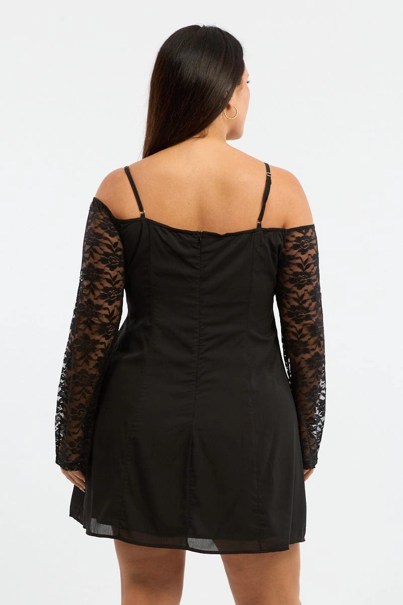 Minimalist feel Black Lace Sleeve Minidress