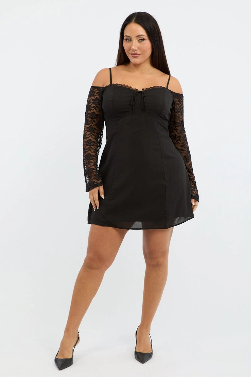 Smart Fabric Black Lace Sleeve Minidress