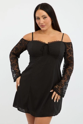 Black Lace Sleeve Minidress Breeze Flow