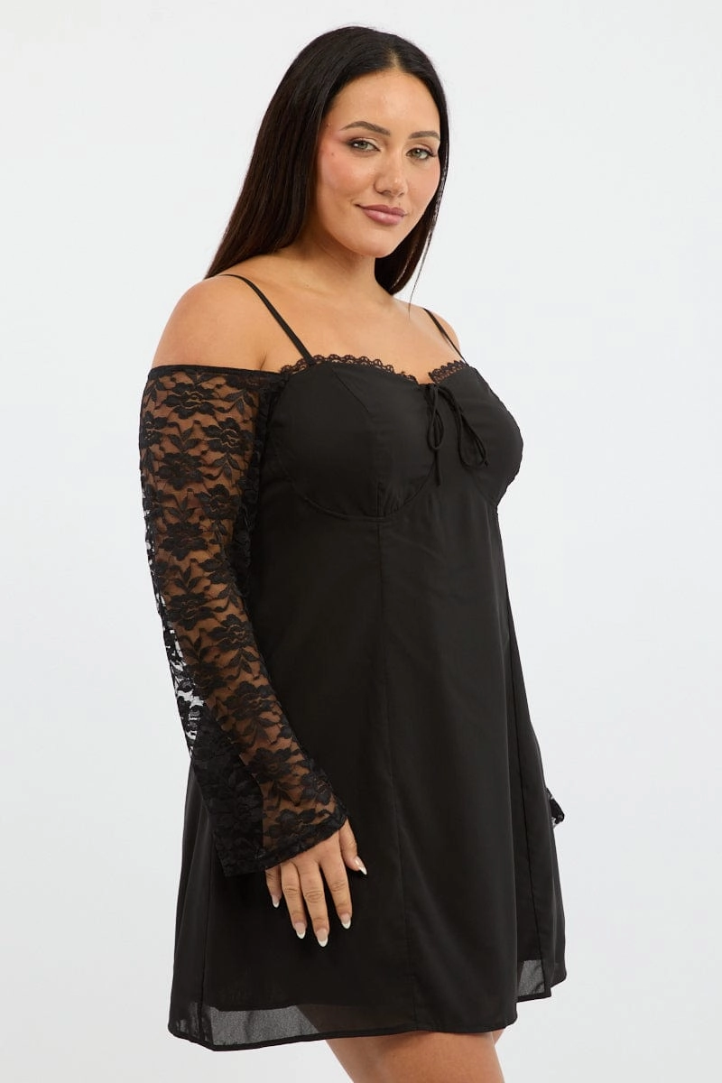 Black Lace Sleeve Minidress Fit for All Seasons