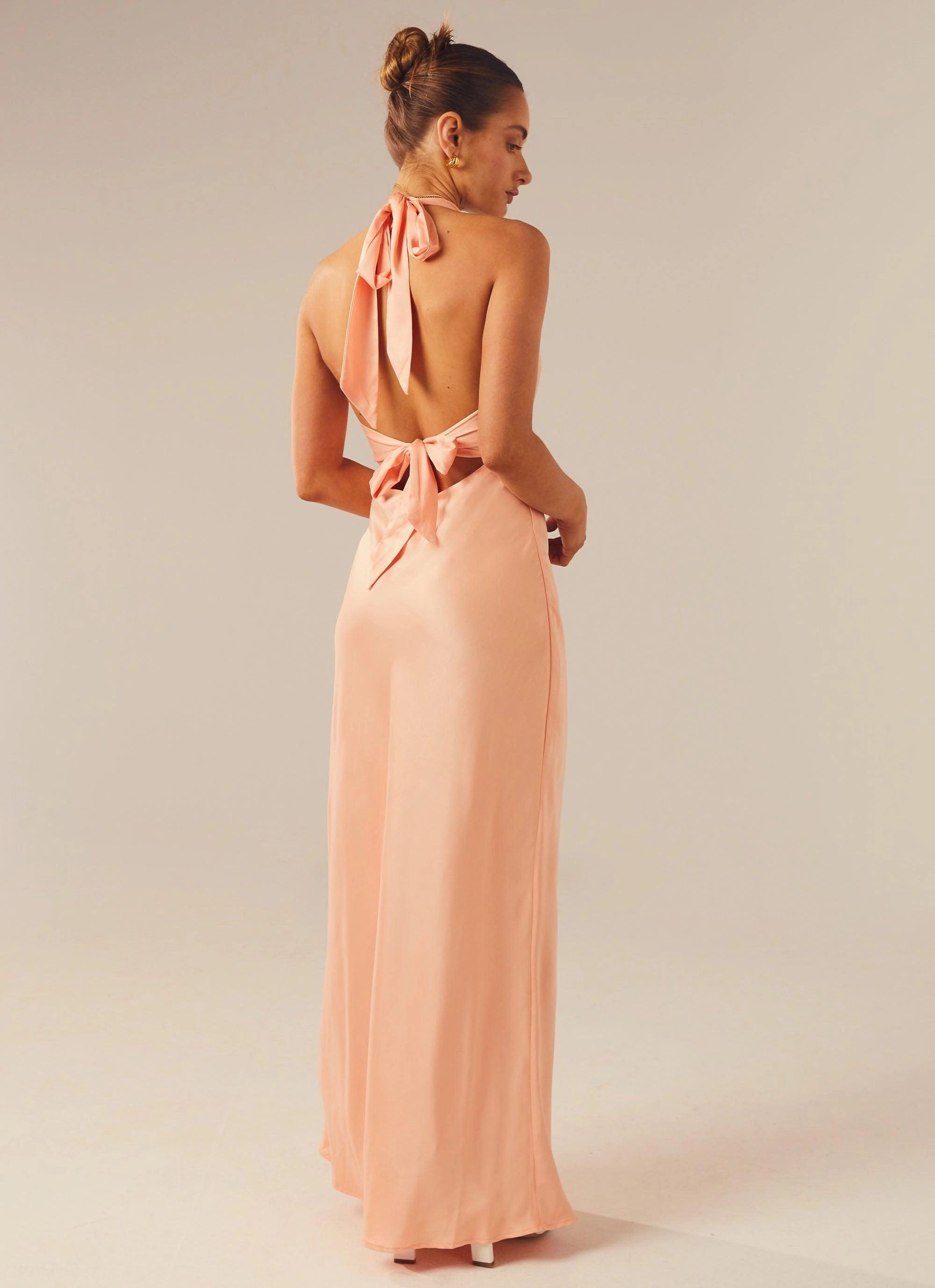 Heavy Hearted Satin Maxi Dress - Peach Curve Friendly
