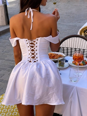 PORSHA MINI DRESS WHITE Flattering Waist Design Fit Vibrant fit