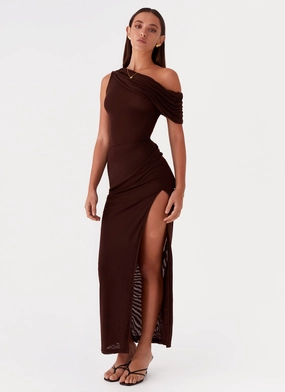 Lightweight warm-weather dress Minimalist fit-and-flare Ciara One Shoulder Draped Maxi Dress - Chocolate