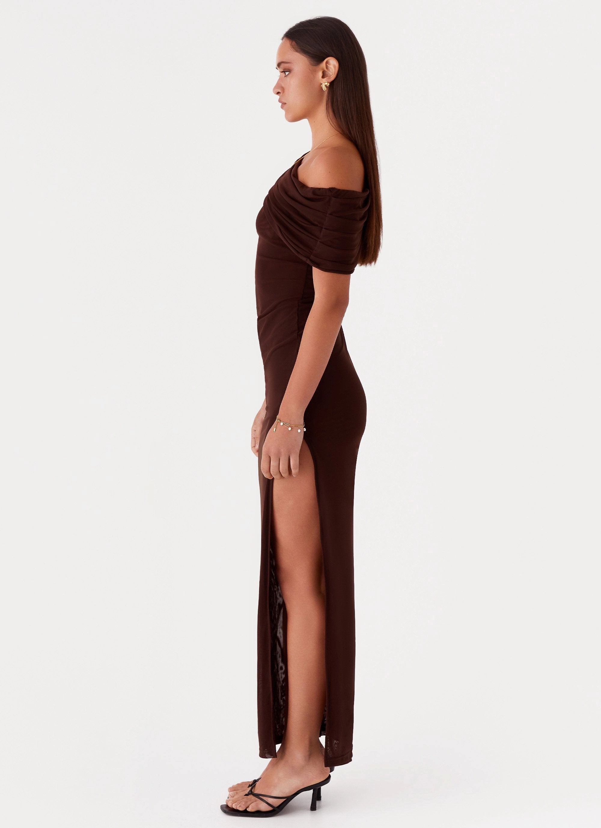 Ciara One Shoulder Draped Maxi Dress - Chocolate Ombre-Effect