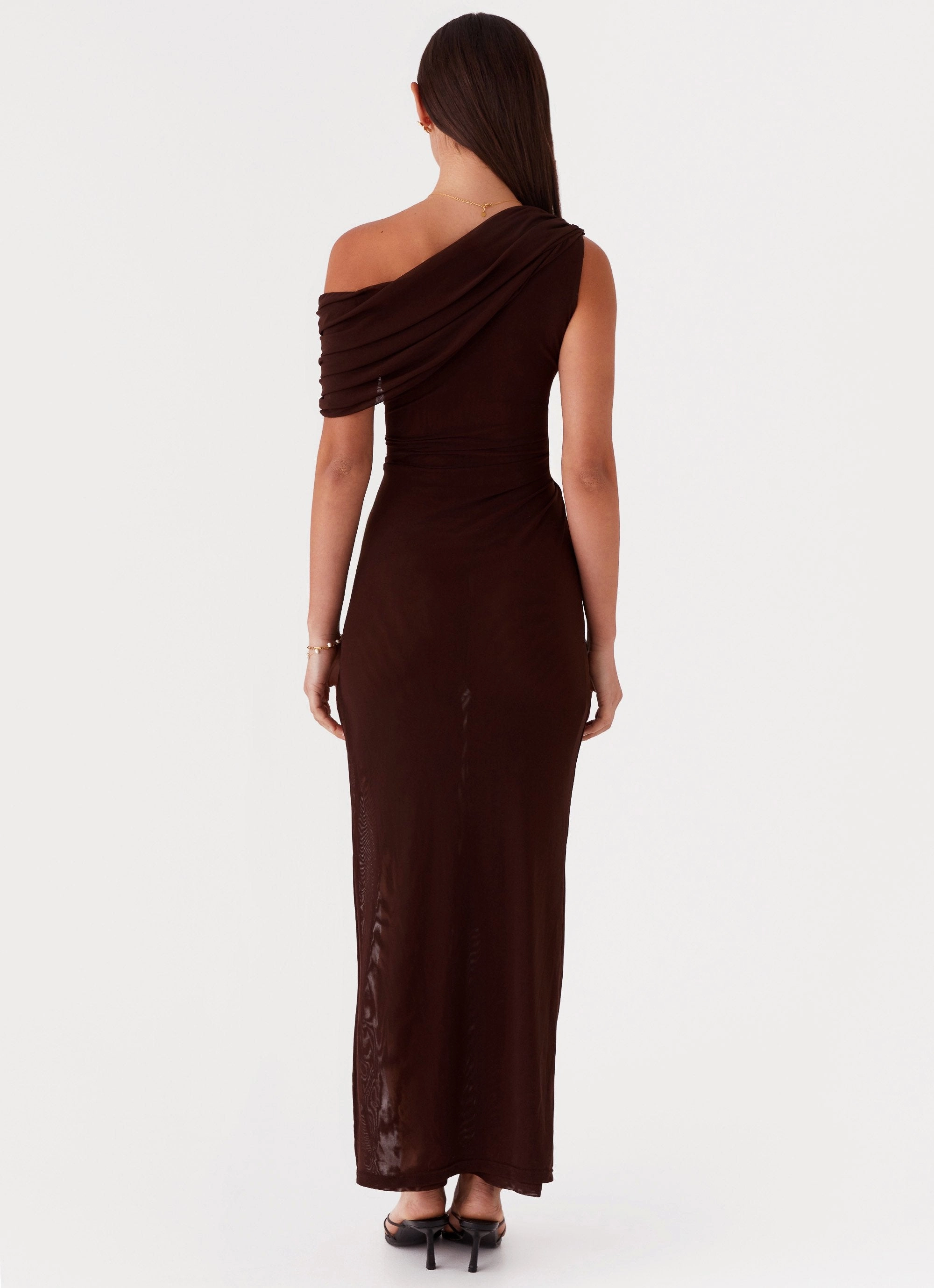 Classic Look Festive Mood Ciara One Shoulder Draped Maxi Dress - Chocolate