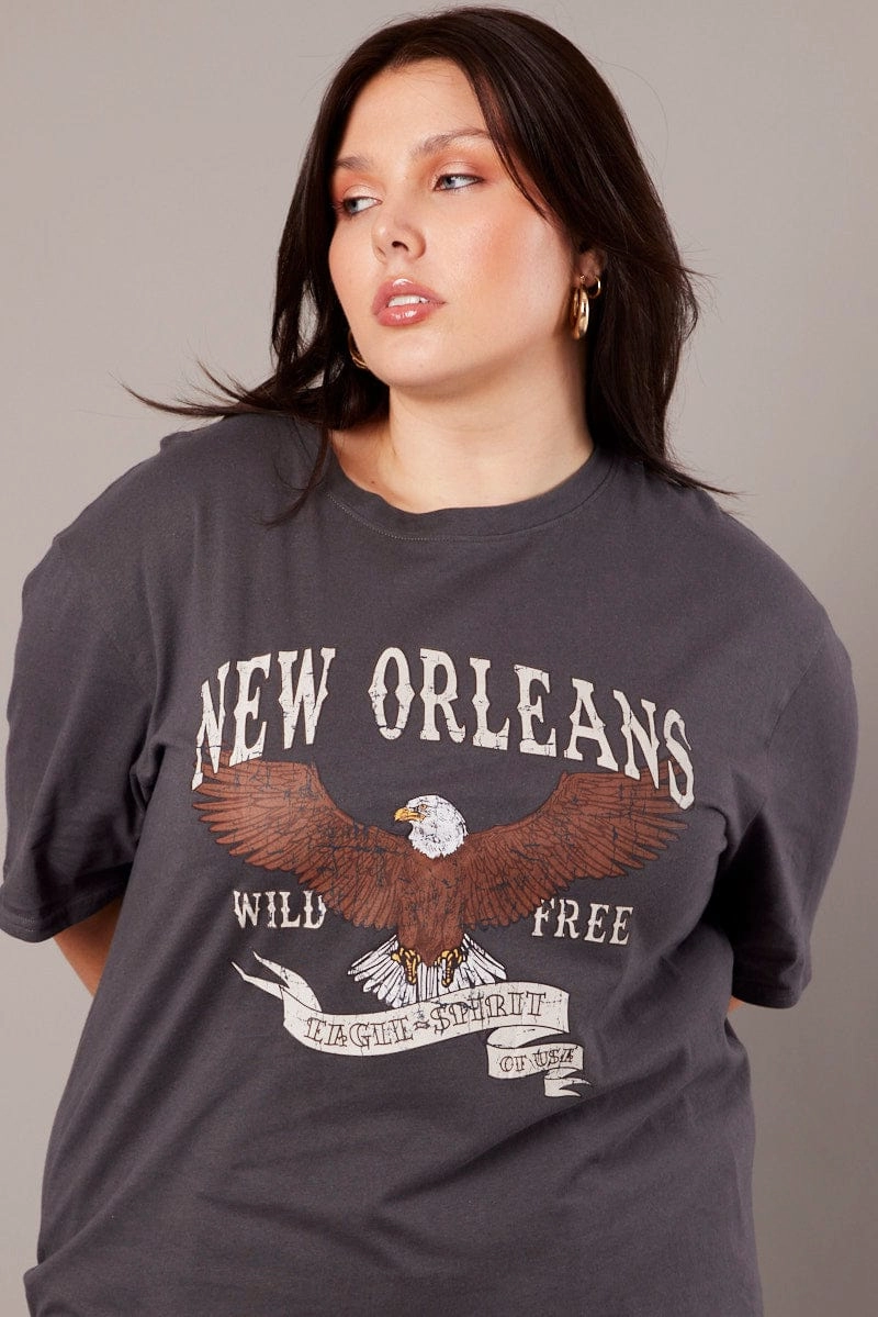 Grey Graphic T-shirt Short Sleeve Crew Neck Chic Vibe
