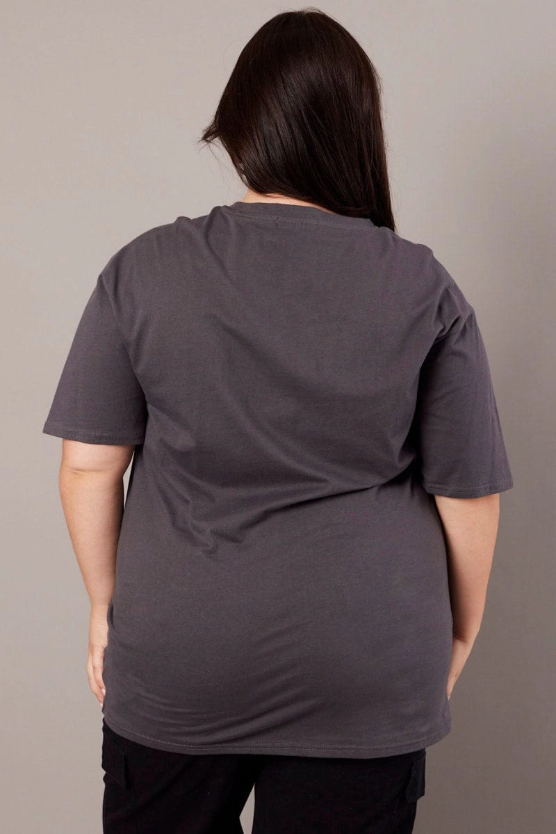 FlexibleCollarOptions Grey Graphic T-shirt Short Sleeve Crew Neck
