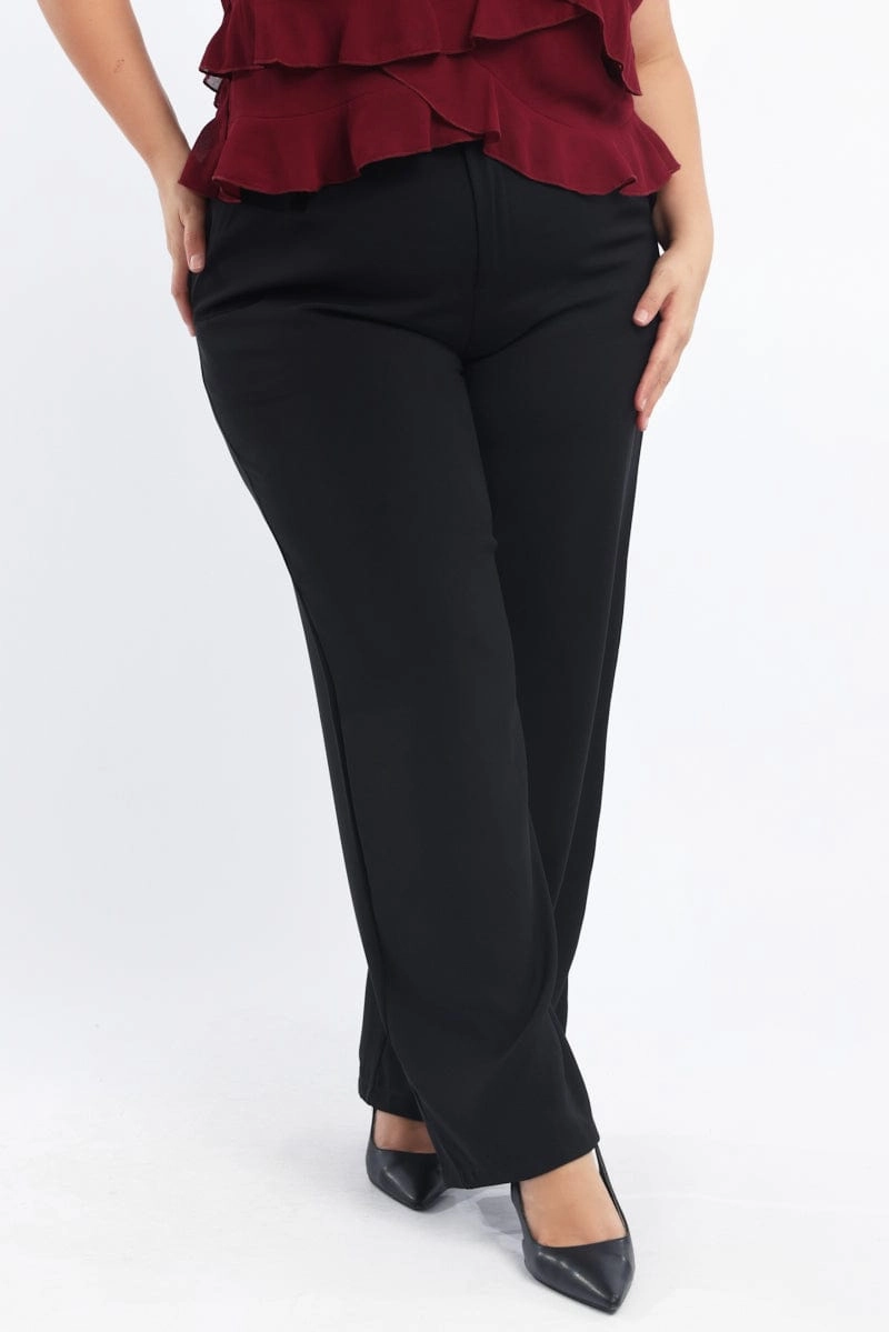 Black High Rise Wide Leg Tailored Pants Smooth Finish
