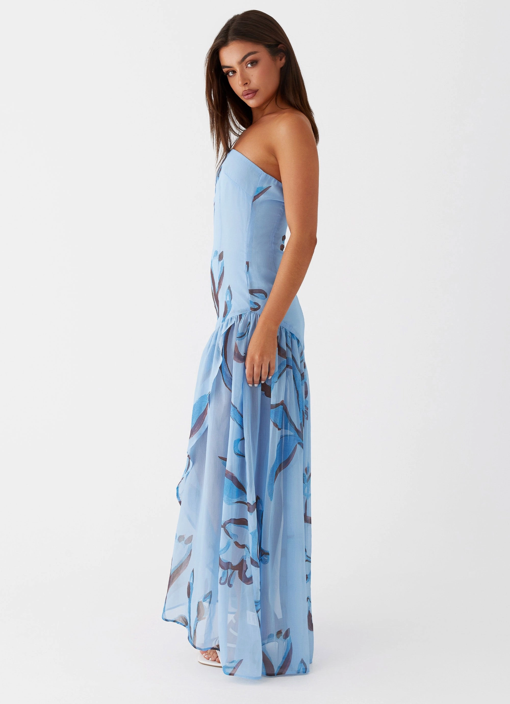 Solaris Strapless Maxi Dress - Blue Floral Bold colors