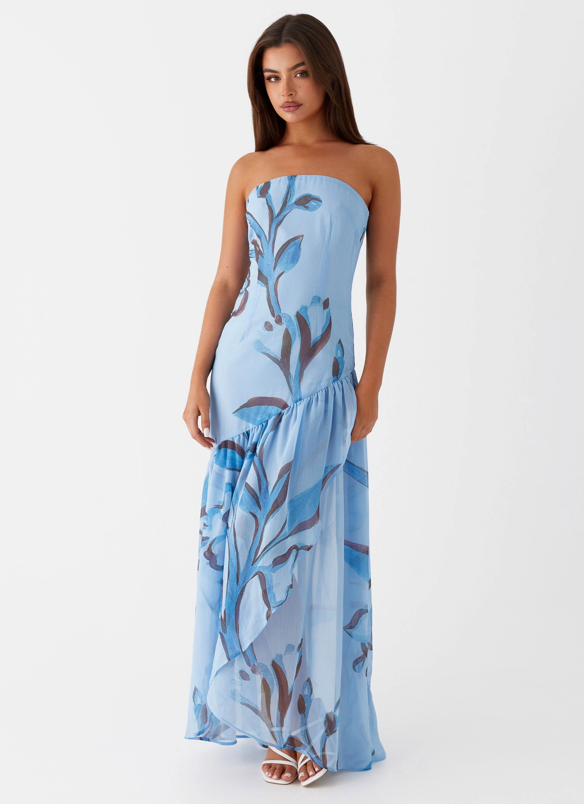 Solaris Strapless Maxi Dress - Blue Floral New Mood Relaxed Fit Design