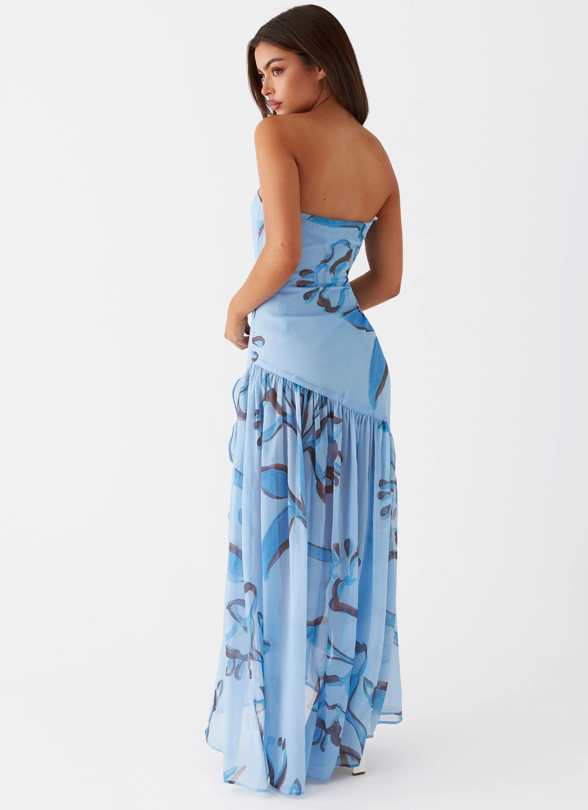 Simple formal dress Solaris Strapless Maxi Dress - Blue Floral