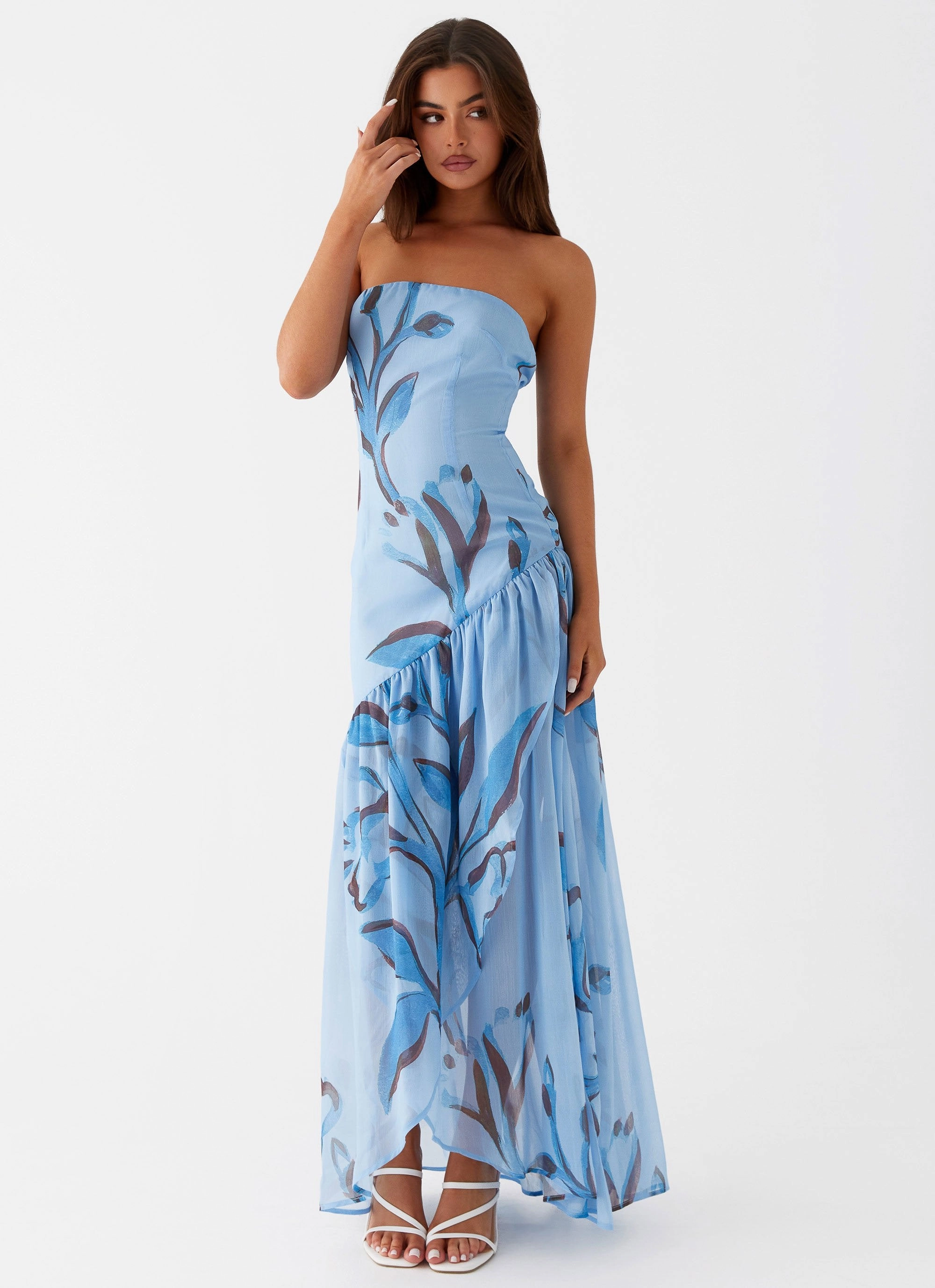 Texture Rich Solaris Strapless Maxi Dress - Blue Floral