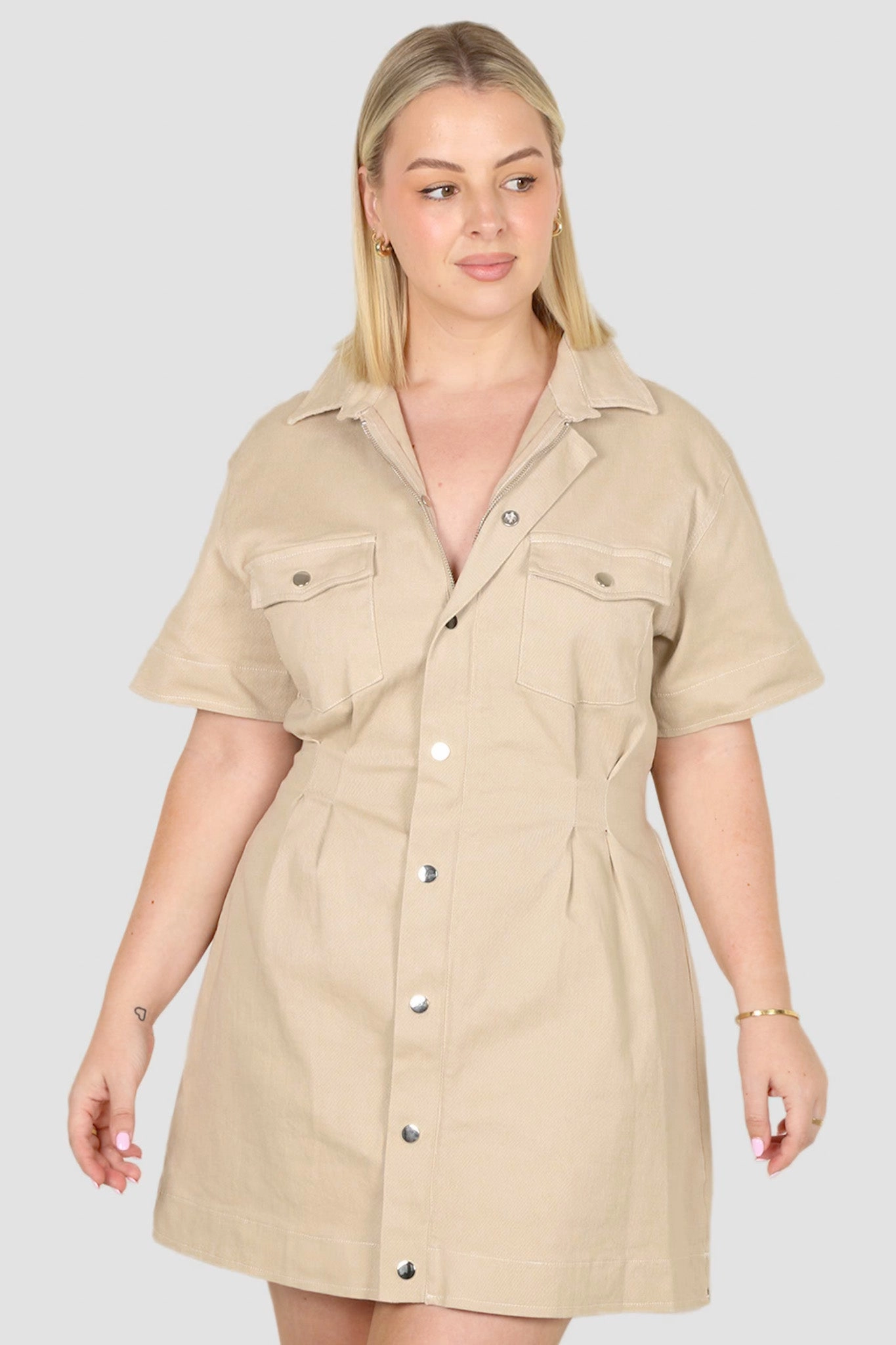 Timeless Wearable Year Round SAVEIRA DENIM DRESS STONE