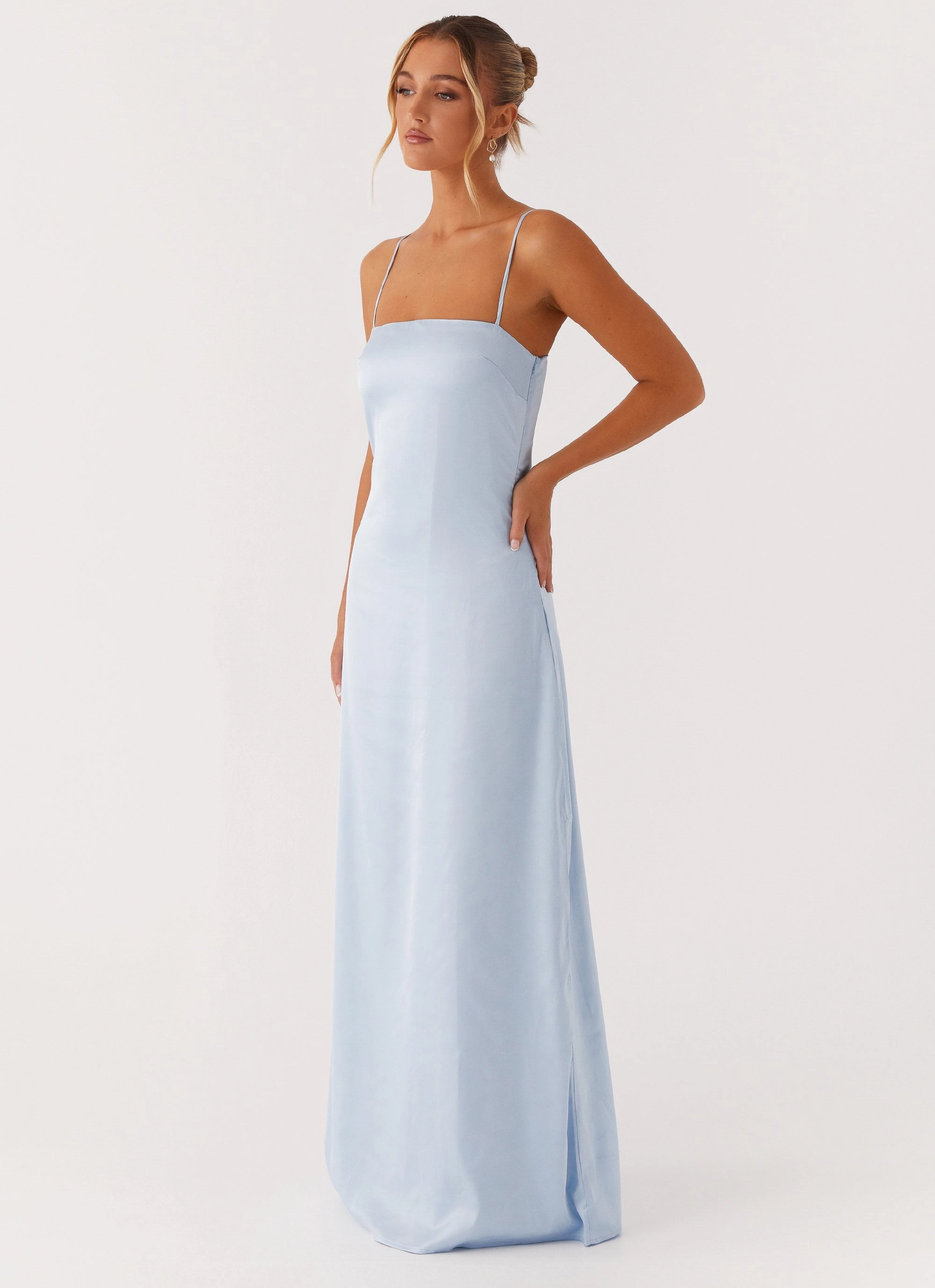 TearResistantFabric Sleek Waistband Aster Bloom Maxi Dress - Blue
