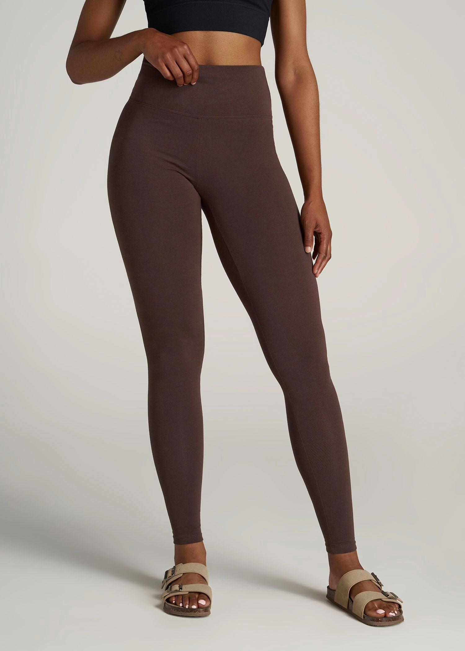 Women's Tall Cotton Leggings in Chocolate Unisex Style Four Way Performance Fit