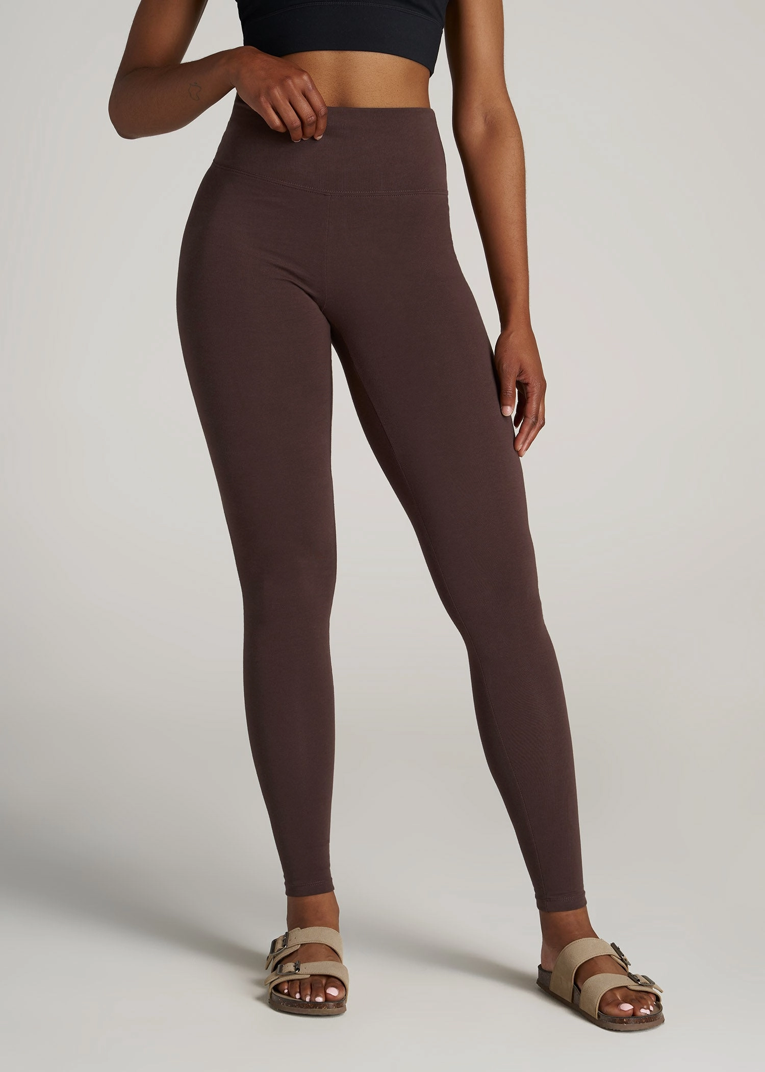 Perfect Design Wear Sleek Active Women's Tall Cotton Leggings in Chocolate