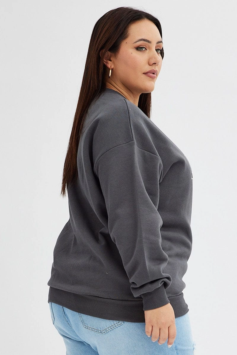 product generic practicality Cold Layer Grey Graphic Sweater Los Angeles Long Sleeve Relaxed
