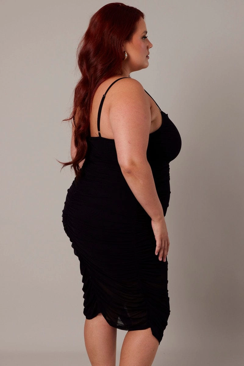 Black Ruched Mesh Dress Fashion-Forward Fit