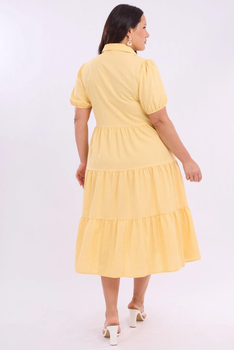 Yellow Midi Dress Short Sleeve Shirt Soft Appeal Soft Layering